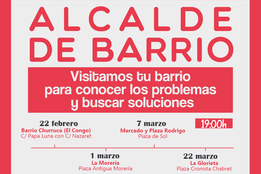 'Alcalde de barrio' visitará en sus próximas fechas Churruca, la Morería, el Mercado de Puerto de Sagunto y Plaza Rodrigo y la Glorieta