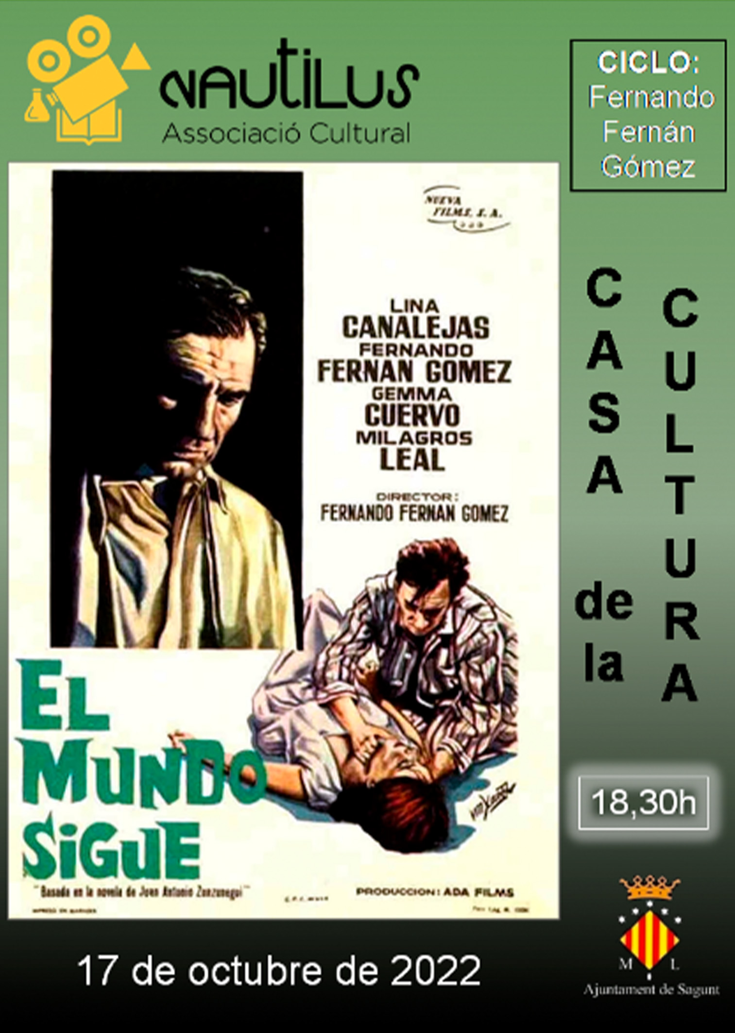 La Asociación Nautilus proyectará esta tarde a las 18.30 horas la segunda película del ciclo sobre Fernando Fernán Gómez ‘El mundo sigue’