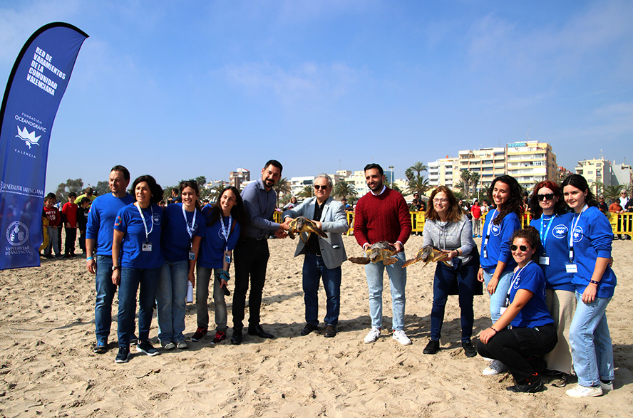 Sagunto concluye el proyecto educativo La mar de Sagunt: missatge en una botella con la suelta de las tortugas Lola, Lili y Sami en la playa