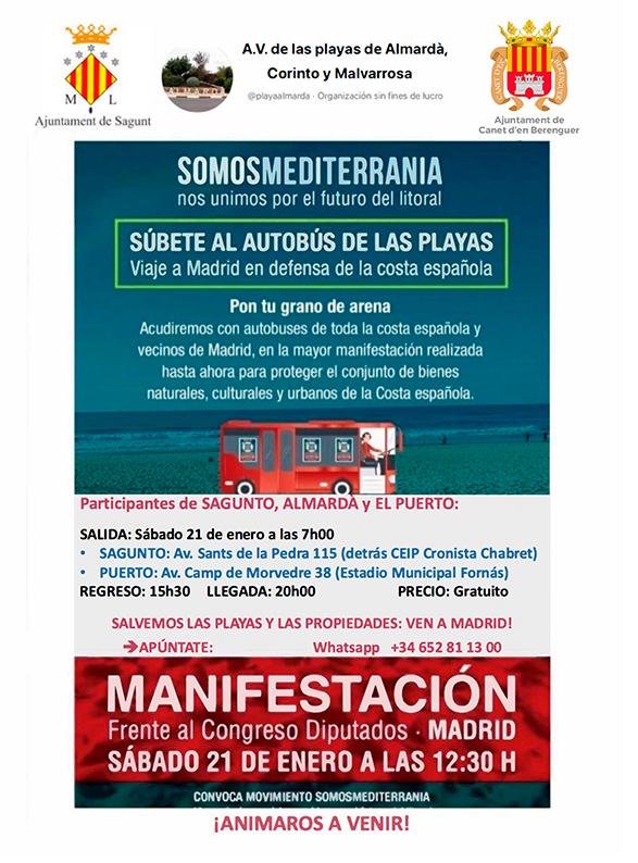 Este sábado, el ‘autobús de las playas’ viajará hasta Madrid para la manifestación en defensa de la costa española