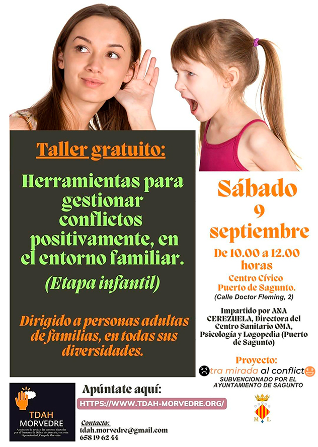 La asociación TDAH Morvedre organiza un taller para gestionar conflictos en el entorno familiar  