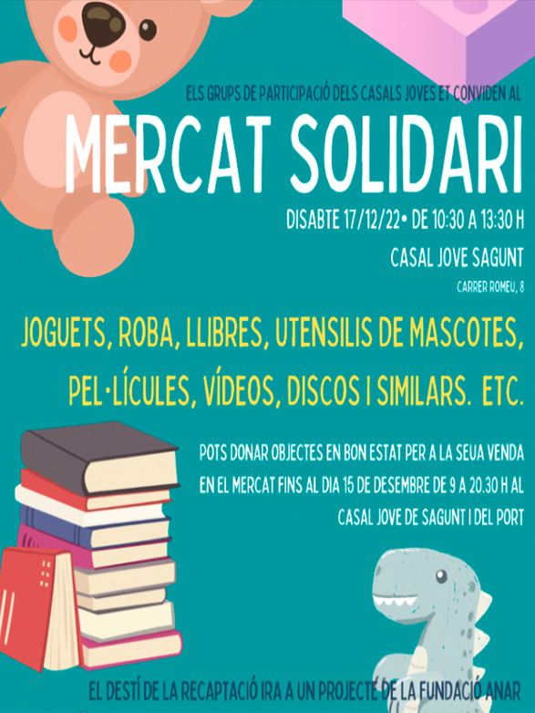 Este sábado el Casal Jove de Sagunto acogerá de 10:30 a 13:30 horas un mercado solidario 
