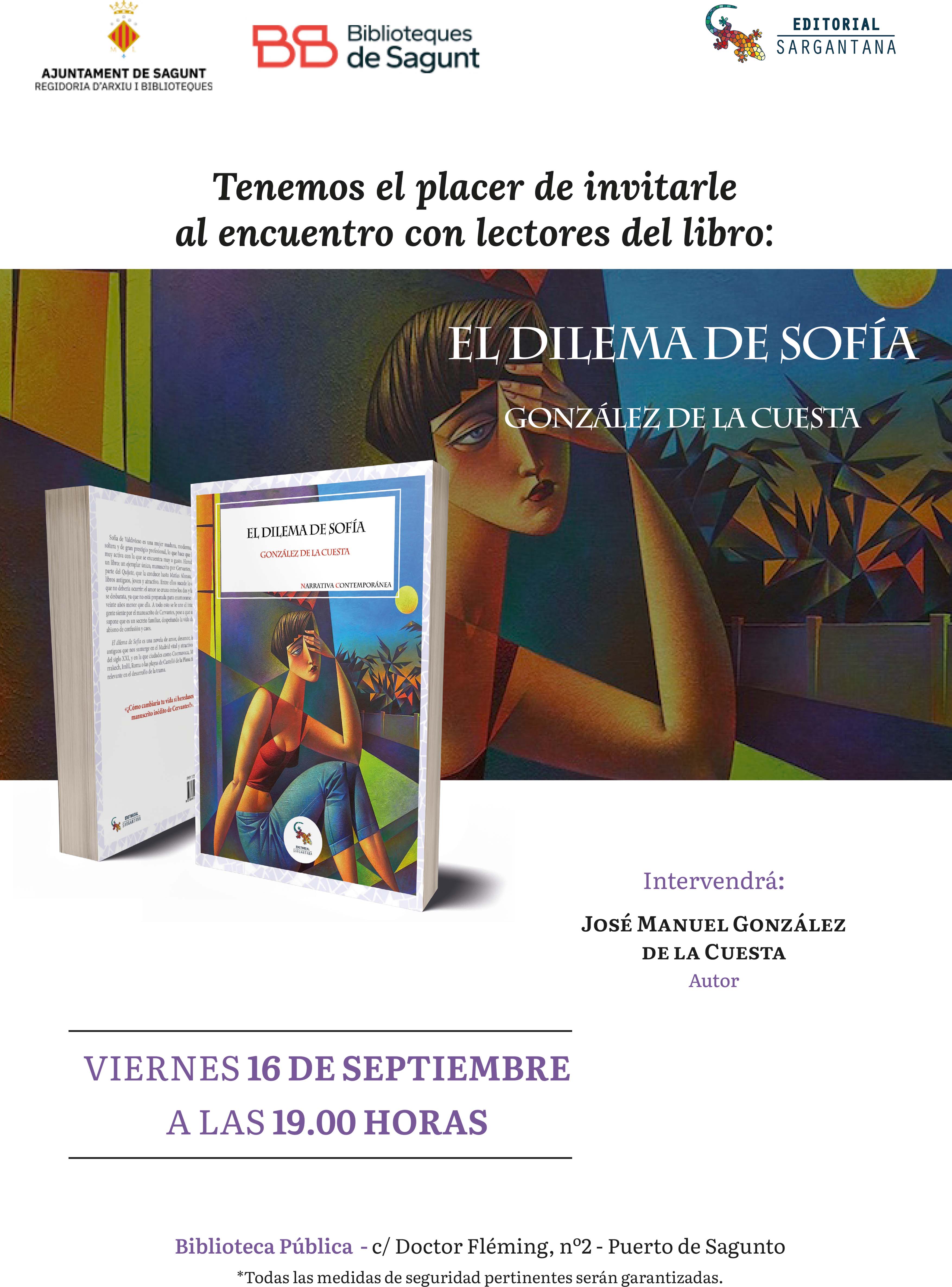 La biblioteca pública de Puerto de Sagunto acoge este viernes un encuentro de lectores del libro 'El dilema de Sofía'