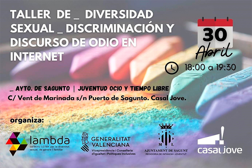 Esta tarde el Casal Jove acoge un taller de formación sobre la diversidad sexual, discriminación y discurso de odio en Internet