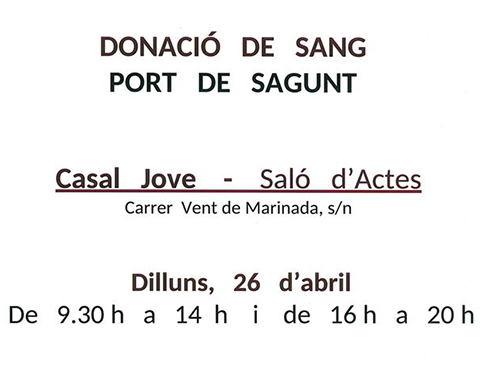 El Casal Jove habilitará el salón de actos el próximo 26 de abril para todas aquellas personas que quieran donar sangre 