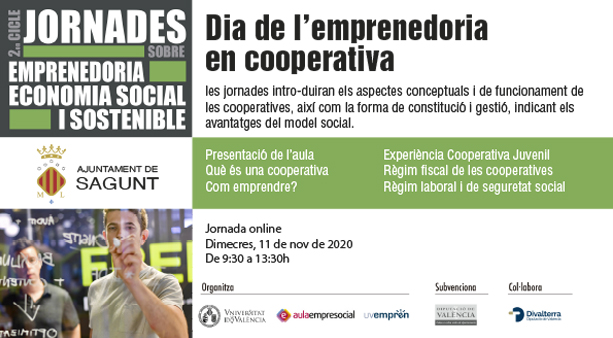 La jornada “Día del Emprendimiento en Cooperativas” llega a Sagunto de forma en línea el 11 de noviembre