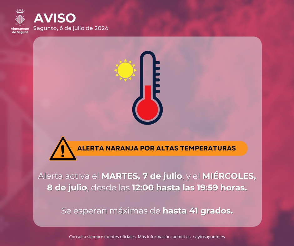 El 112 Comunitat Valenciana i AEMET eleven a nivell taronja l'alerta per onada de calor
