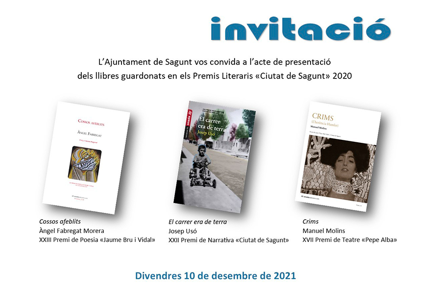 Mañana se presentan los libros galardonados en los Premis Literaris Ciutat de Sagunt 2020