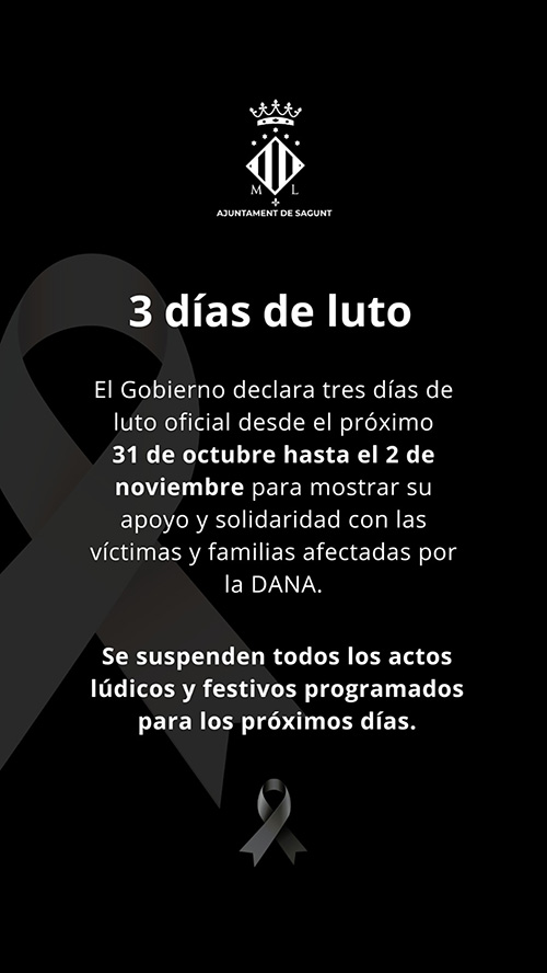 El Ayuntamiento de Sagunto decreta tres días de luto oficial por las víctimas de la DANA 