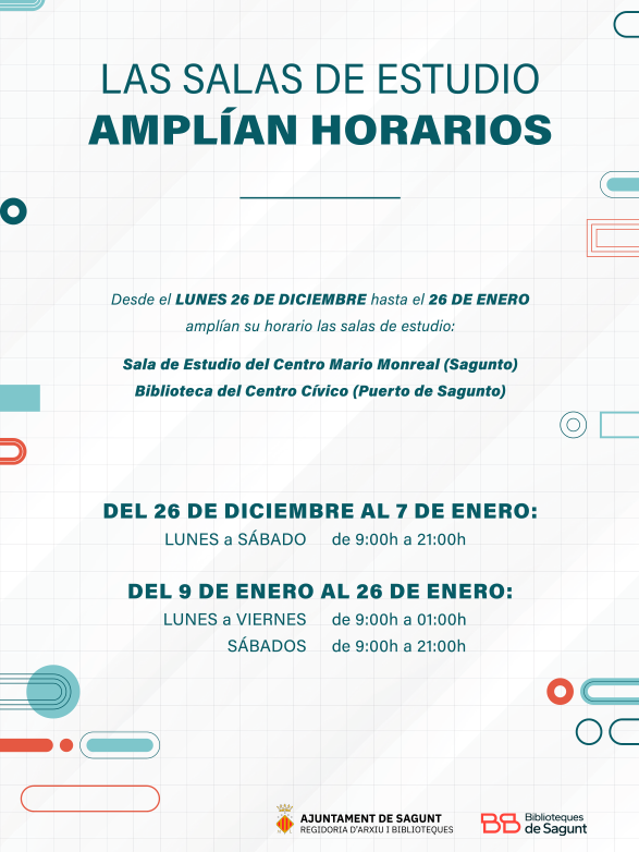 Las salas de estudio de las bibliotecas amplían sus horarios desde hoy hasta el 26 de enero