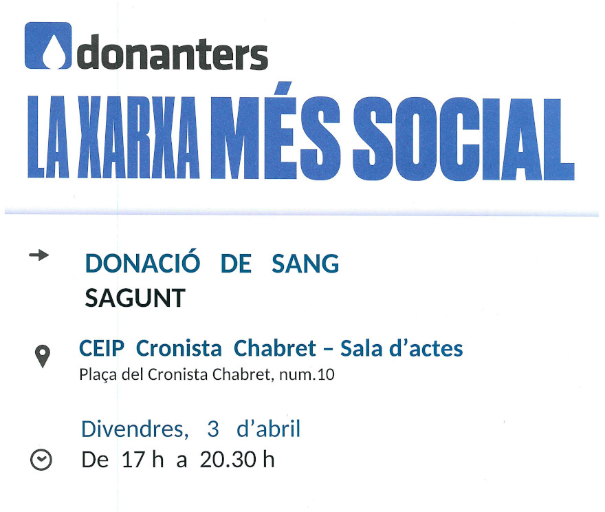Sagunto acoge la nueva campaña de donación de sangre del Centro de Transfusión de la Comunitat Valenciana