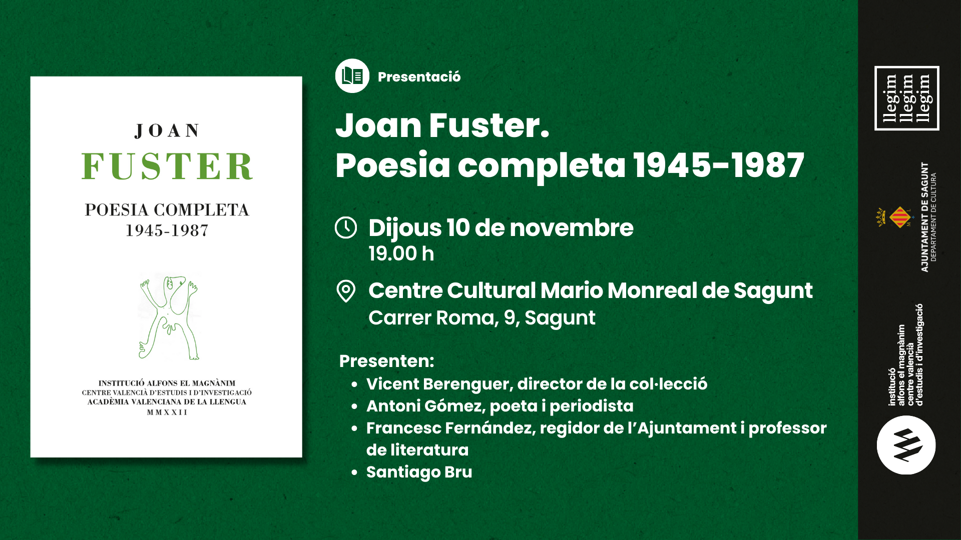 El Centro Cultural Mario Monreal albergará la presentación del libre 'Joan Fuster. Poesia completa 1945-1987'