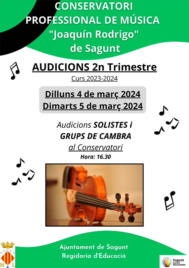 El Conservatorio de Sagunto interpreta esta semana las audiciones y el concierto del segundo trimestre