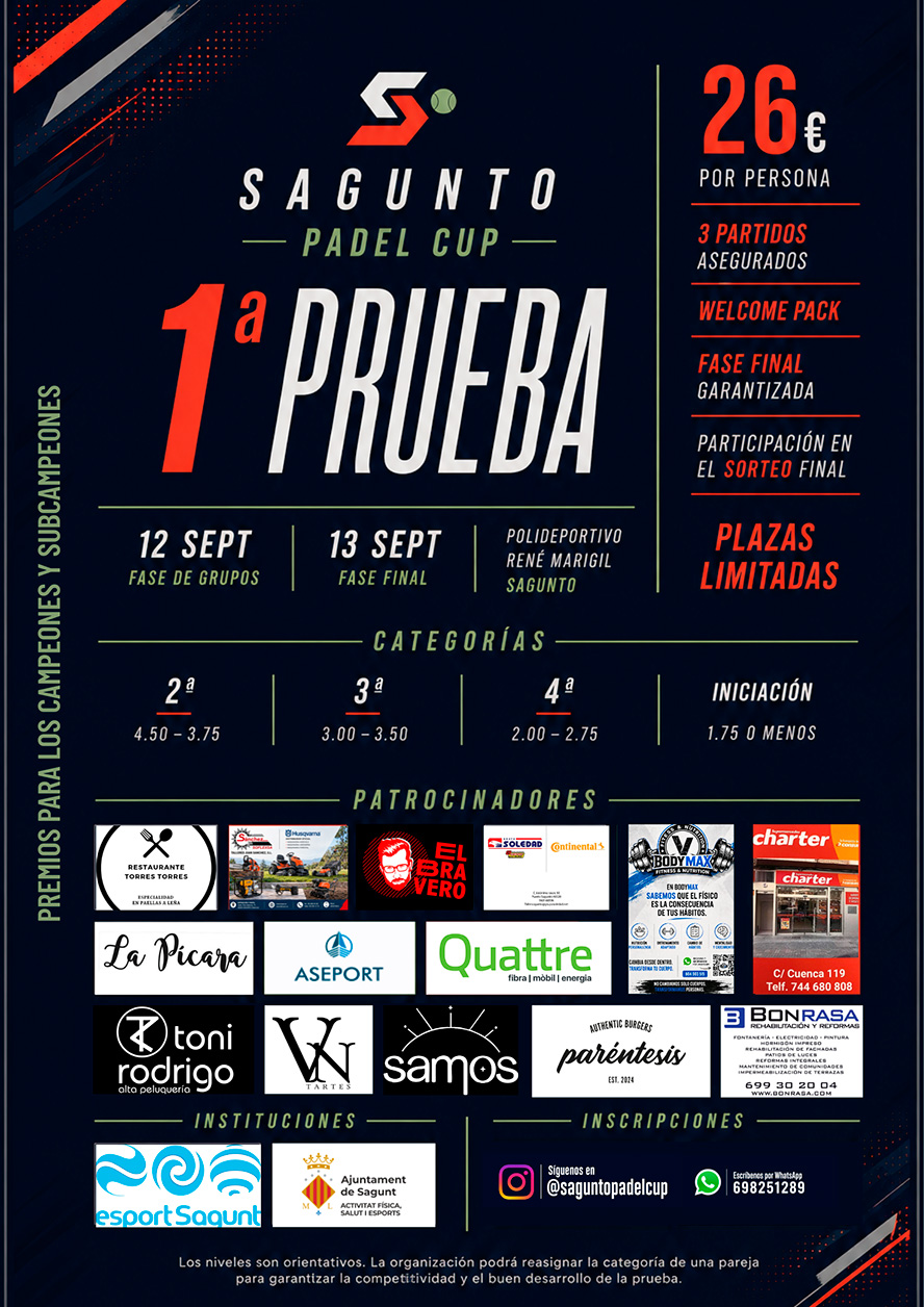 El circuito de pádel llega a Sagunto con la primera prueba de la Sagunto Padel Cup